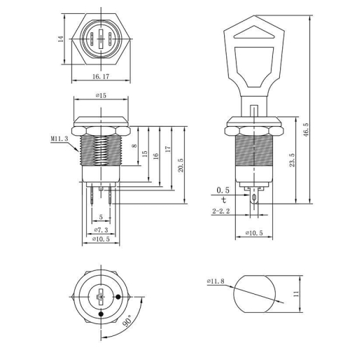 Выключатель ключ d12 250В 0.5А (2с) ON-OFF Rexant 36-4470 фото 5