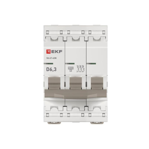 Выключатель автоматический 3п D 6.3А 4.5кА ВА 47-63N PROxima EKF M63436T3D фото 4