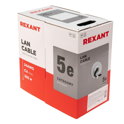 Кабель витая пара U/UTP кат.5E 4х2х24AWG solid CU PE Outdoor черн. (м) Rexant 01-0045 фото 9