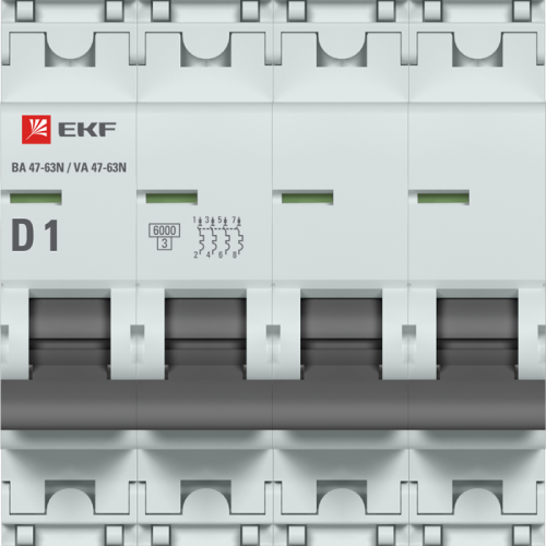 Выключатель автоматический модульный 4п D 1А 6кА ВА 47-63N PROxima EKF M636401D фото 2