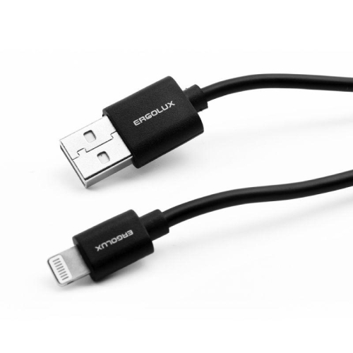 Кабель USB-Lightning 2А 1м зарядка + передача данных черн. (пакет) ERGOLUX 15092 фото 2