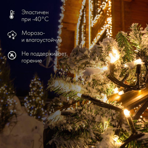 Гирлянда модульная светодиодная "Дюраплей LED" 20м 200LED тепл. бел. 18Вт 230В IP67 постоян. свечение провод каучук черн. (нужен шнур питания 315-000) Neon-Night 315-156 фото 3