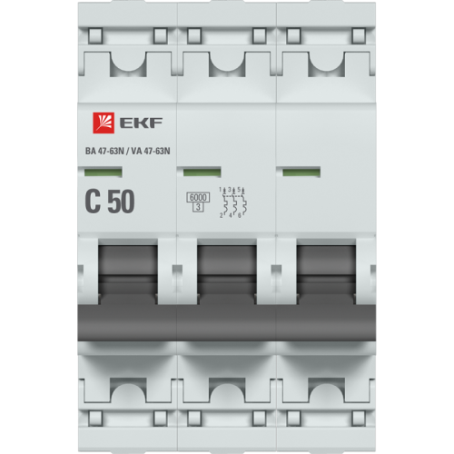 Выключатель автоматический 3п C 50А 6кА ВА 47-63N EKF PROxima EKF M636350C фото 2