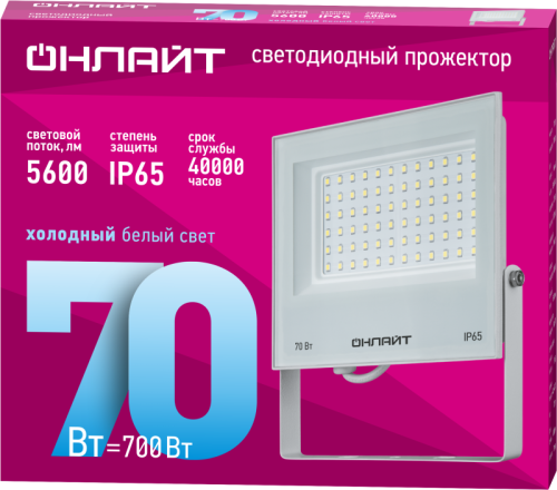 Прожектор светодиодный 90 138 OFL-70-6K-WH-IP65-LED 70Вт 6000К IP65 5600лм бел. ОНЛАЙТ 90138 фото 2