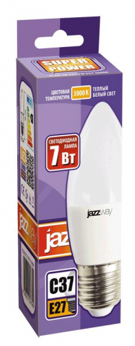 Лампа светодиодная PLED-SP 7Вт C37 свеча 3000К тепл. бел. E27 530лм 230В JazzWay 1027825-2 фото 2