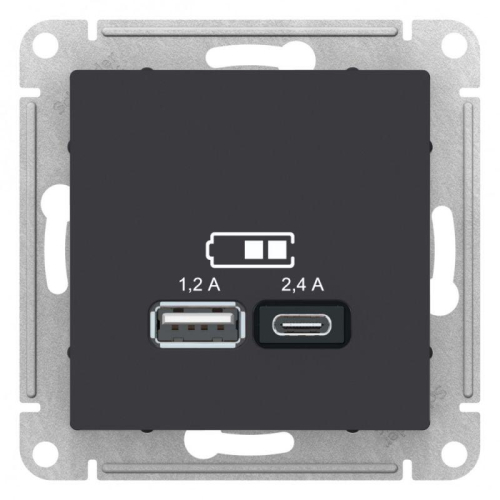 Розетка USB AtlasDesign тип A+C 5В/2.4А 2х5В/1.2А механизм карбон SE ATN001039 фото 2