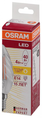 Лампа светодиодная филаментная LED STAR CLASSIC BW 40 4W/827 230V FIL FS1 E14 OSRAM 4058075055391 фото 2