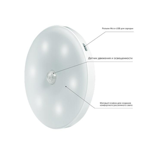 Светильник светодиодный TS8-L1W-Accu 6 LED беспроводной PIR-датчик магнитное крепление литиевый аккум. зарядка USB JazzWay 5037649 фото 2