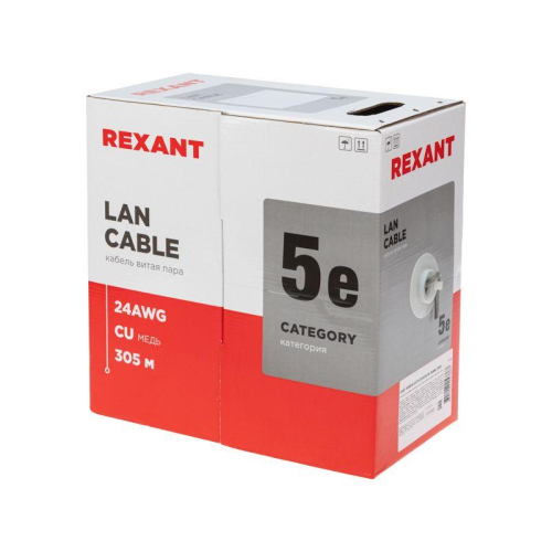 Кабель витая пара U/UTP кат.5E 4х2х24AWG нг(А)-HF сер. LIGHT (305м) Rexant 01-0059 фото 2