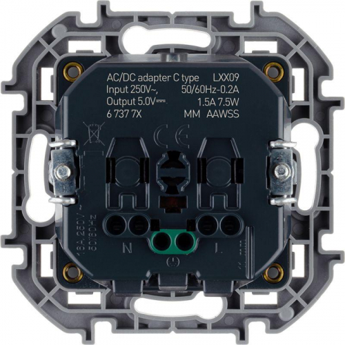 Розетка 1-м СП Inspiria 16А IP20 250В 2P+E немецк. стандарт с заряд. устройством USB тип C 1.5А 5В механизм алюм. Leg 673772 фото 6