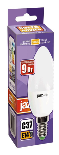 Лампа светодиодная PLED-SP 9Вт C37 свеча 3000К тепл. бел. E14 820лм 230В JazzWay 2859457A фото 2