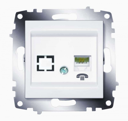 Розетка телефонная 1-м Cosmo RJ11 + гнездо механизм бел. ABB 619-010200-221