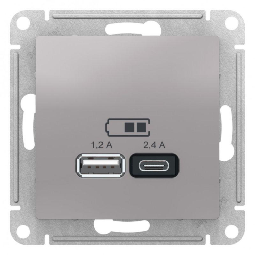 Розетка USB AtlasDesign тип A+C 5В/2.4А 2х5В/1.2А механизм алюм. SE ATN000339 фото 2