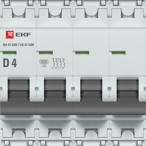 Выключатель автоматический модульный 4п D 4А 6кА ВА 47-63N PROxima EKF M636404D фото 2