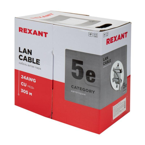 Кабель витая пара F/UTP кат.5E 4х2х24AWG solid CU PVC сер. (м) Rexant 01-0143 фото 3